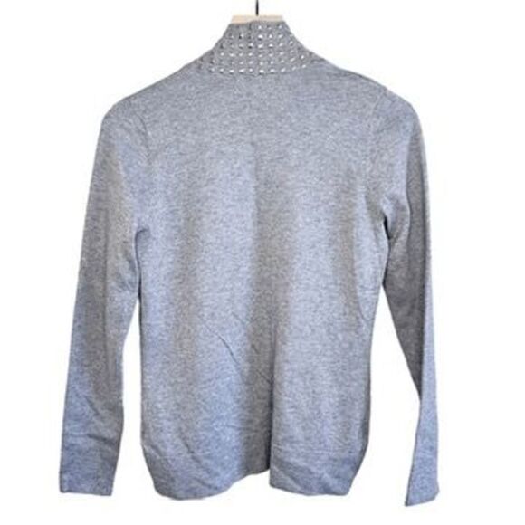 Belldini Heather Gray Knit Open Front Silvertone Stud Trim Sweater Sz S - Picture 2 of 11